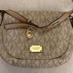 Michael Kors Tan Crossbody Bag with Logo Pattern